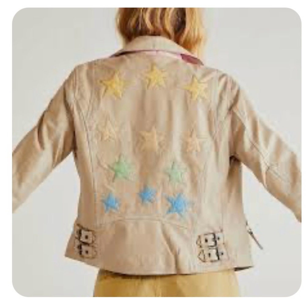 NWT Christy Rainbow Star Leather Jacket in Beige Lambskin Leather